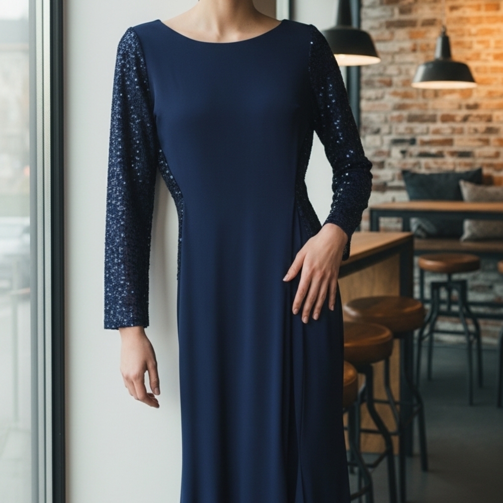 NWOT Elegant Navy Blue Sequin Dress